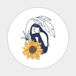 Sunflower Women Illustrations Magnet